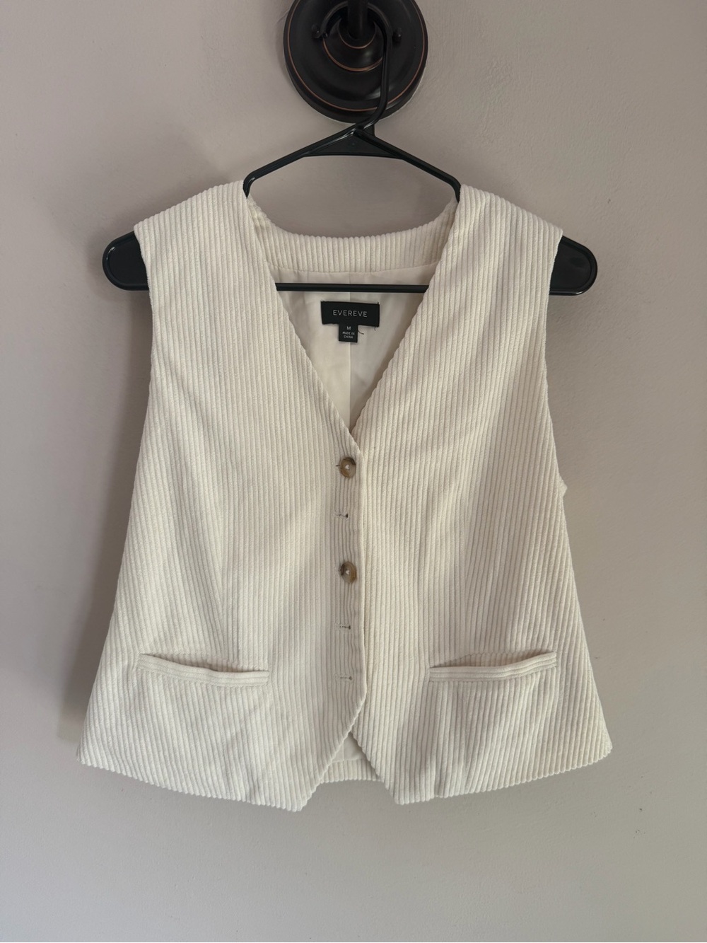 EVEREVE Off White Cream Corduroy Button Front Vest Top Medium